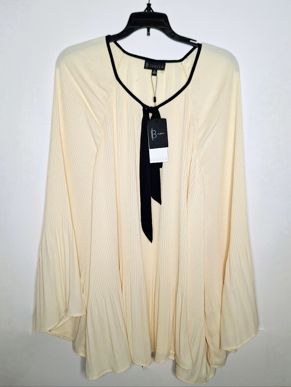Bobeau "Flowing In Elegance" Plus-size Bellow sleeves,pleated,tie front blouse.